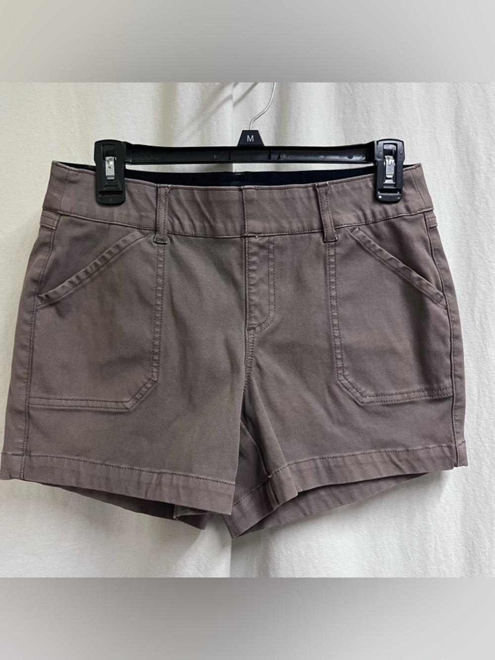 Buckle Black Pull On Chino Shorts Womens Small Brown Stretch Cotton Rayon